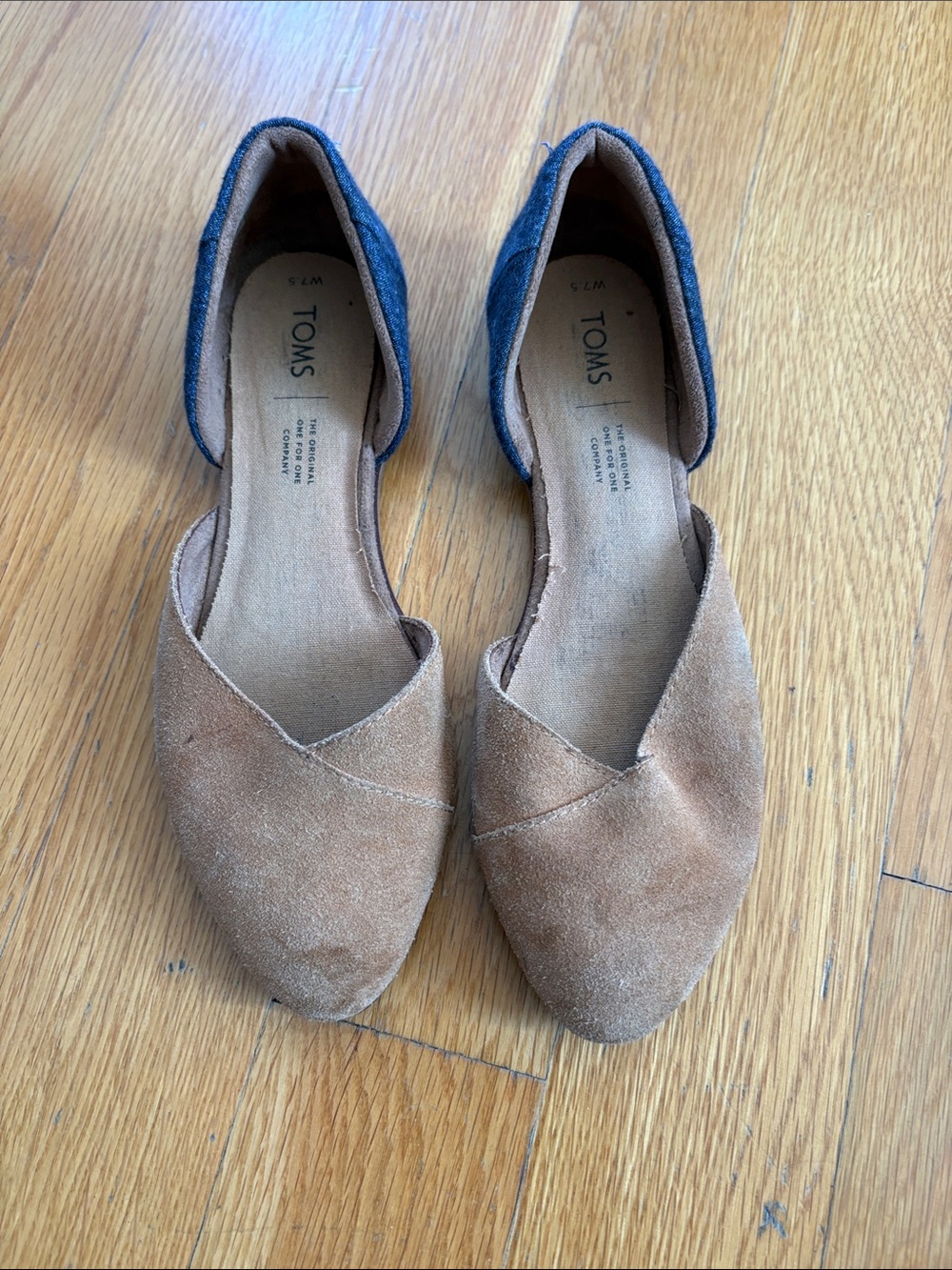Toms Two-Tone D'Orsay Flats in Tan and Blue Denim